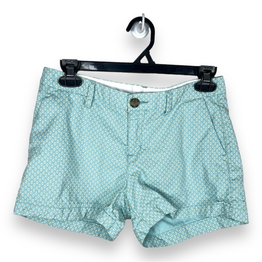 SIZE 0 OLD NAVY TEAL BLUE FLORAL SHORTS COTTON CASUAL CHINO COTTAGE SPRING